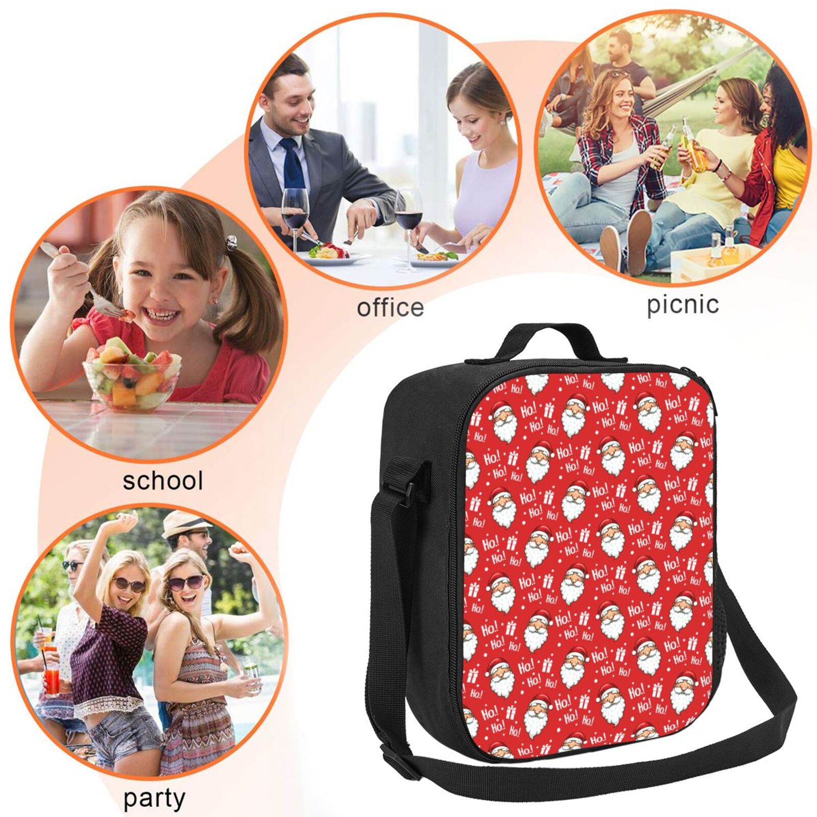 Ratiio Merry Christmas Santa Claus A Print Lunch Box - Reusable Lunch Bag Men Adult Women- Insulated LunchBox