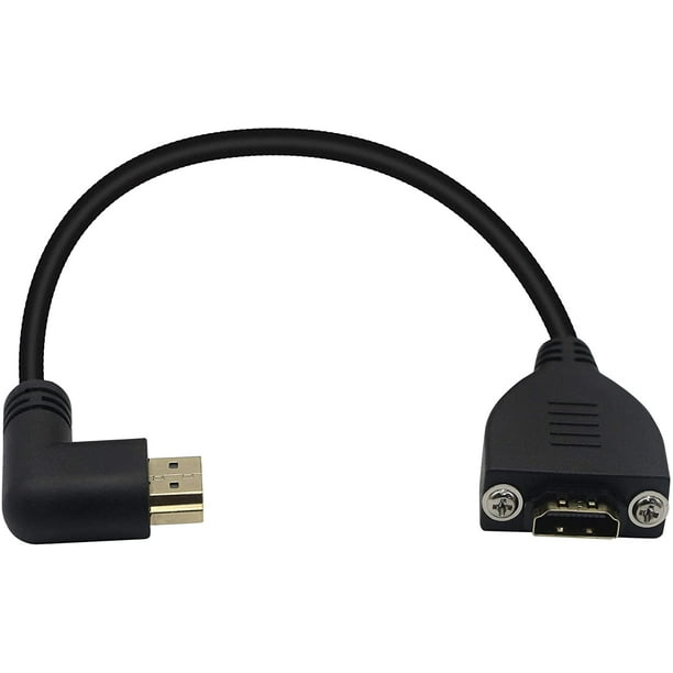 Câble d'extension de montage sur panneau HDMI coudé à droite à angle droit,  câble HDMI 2.0 haute vitesse mâle à femelle de 20 cm avec vis 
