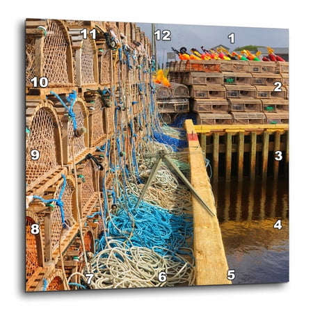 3drose, Canada, Prince Edward Island, Seacow Pond. Lobster Traps and Buoys., 10x10 Wall Clock