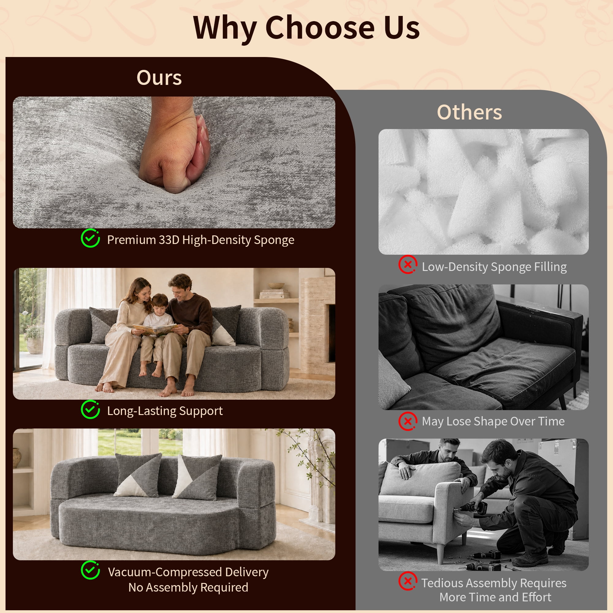 78.74"W Eggshell Convertible Sofa,Floor Couch,Sleeper Sofa Bed,No Assembly High-Density Sponge Loveseat with 2 Pillows for Living Room, Apartment,Small Spaces,Charcoal Gray