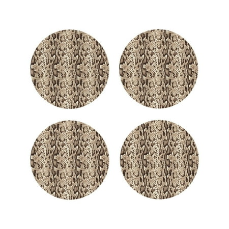 

Leather Coasters Set of 4 - Camouflage Print snake Lightweight Non-Slip Drink Coasters for Desk Anti-Scalding Desk Cup Coasters for Office Table Decor Round Shape