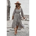 thumbnail image 2 of Women's Long Sleeve Vintage Wrap Dress Floral Print V-Neck Maxi Dresses with Belt, 2 of 7