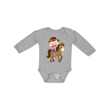

Inktastic Cowgirl Sheriff Horse Western Blonde Hair Gift Baby Girl Long Sleeve Bodysuit