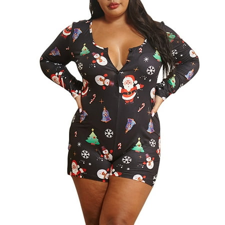 

Tejiojio Juneteen Shorts Clearance Baggy Womens Long Sleeve Ladies Christmas Buttons V Neck Jumpsuit Pyjamas Rompers
