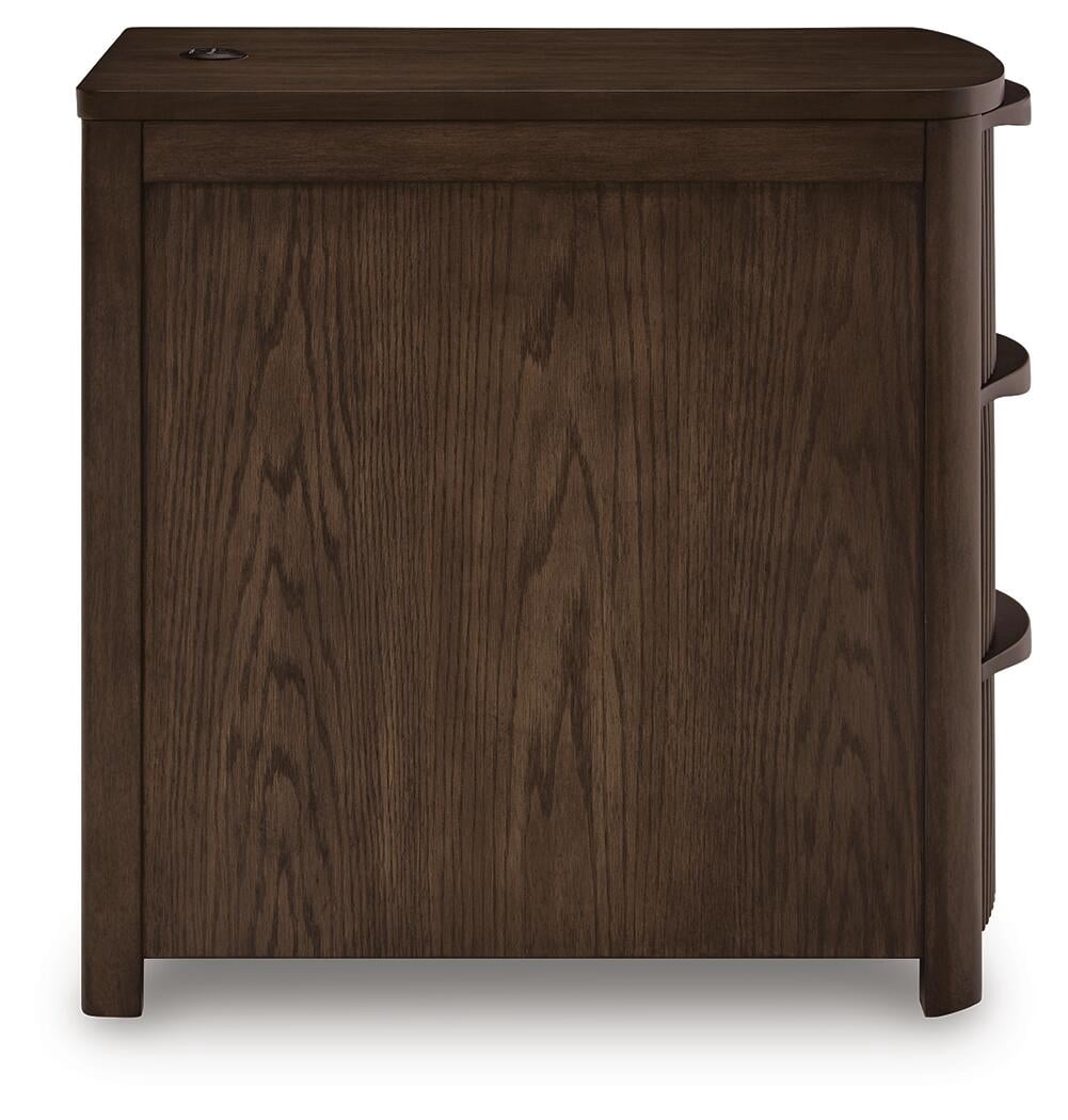 Camdill Chairside End Table with USB Charging Ports and 3 Drawers, Dark Brown Wood Finish