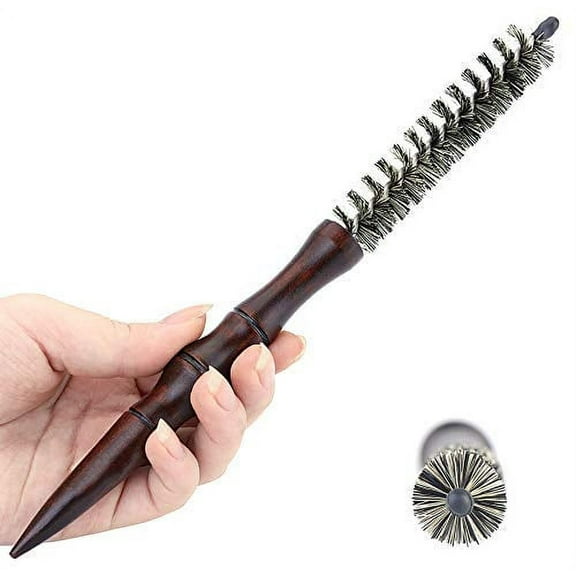 Perfehair Small Round Hair Brush for Short Hair, Mini Boar Bristle Brush for Blow Drying - 0.7 inch, Brown
