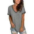 thumbnail image 3 of XCHQRTI V Neck Pocket Top Shirt Women Casual Loose Short Sleeves Tshirt Tops, 3 of 5