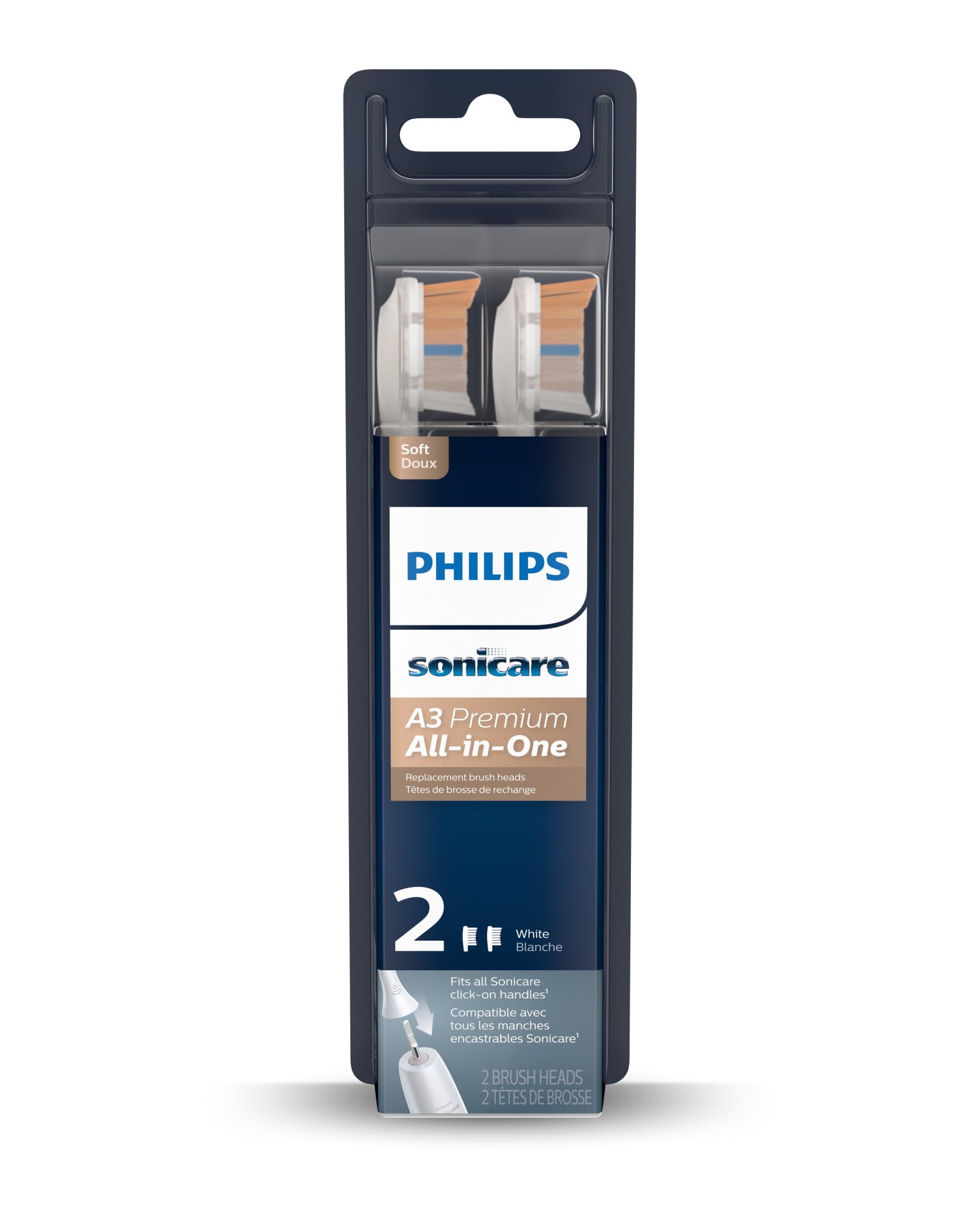 Philips Sonicare Premium All-In-One (A3) Replacement Toothbrush Heads,  HX9092/65, Smart Recognition, White 2-pk 