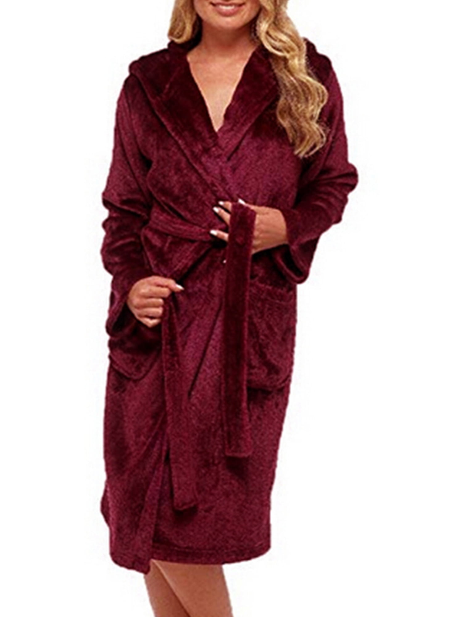 Lallc - Women's Plus Size Hooded Bathing Gown Sleepwear Fluffy Warm ...