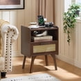 thumbnail image 3 of LELELINKY 2pc Rattan Nightstand with Charging Station, Boho Bedside Table with Handmade Drawer & Open Shelf for Bedroom, Walnut, 3 of 7