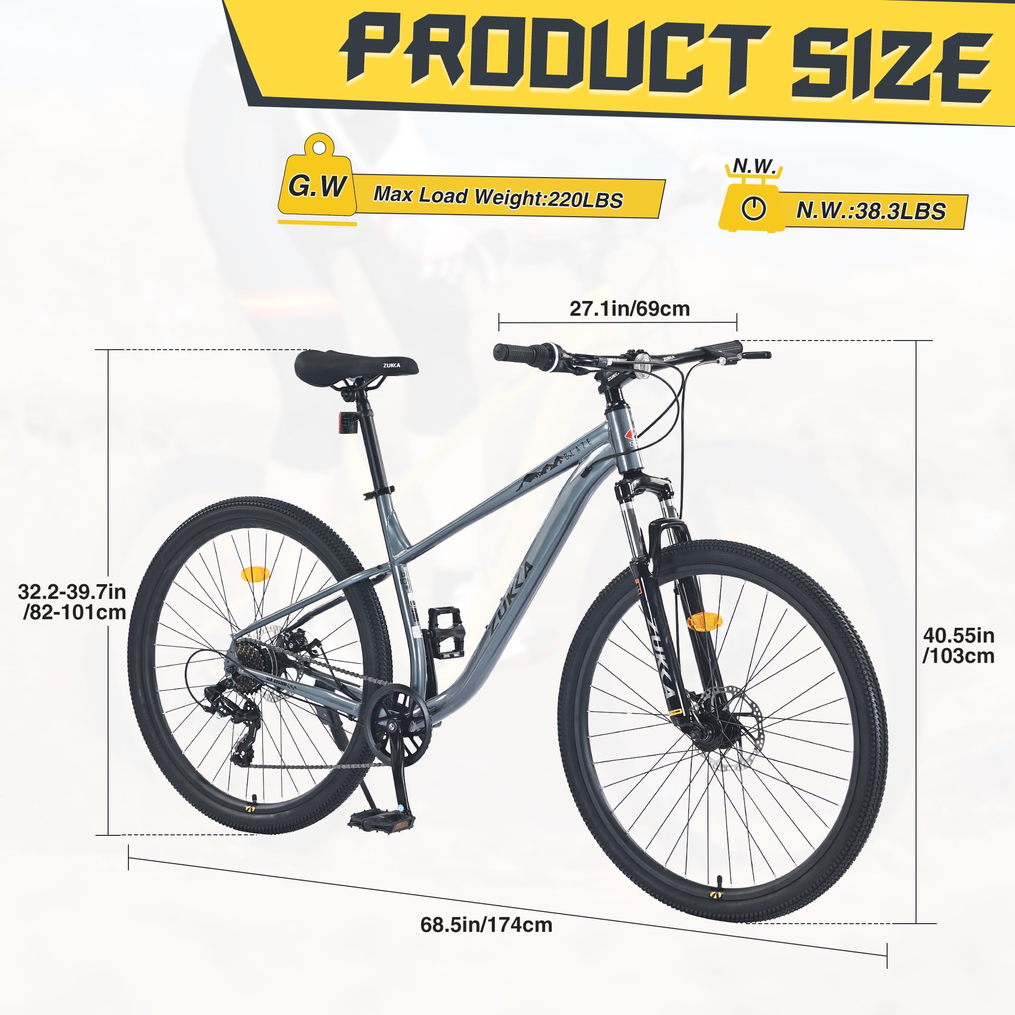 Ambifirner 8-Speed Mountain Bike: Men Commuter Bike - Dual Disc Brakes & Shock Absorption - Rugged Steel Frame Bicycle for Men/Women (26-Inch Wheels, Yellow