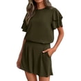 thumbnail image 2 of Pounoo Women's Dresses Double Ruffle Short Sleeve Solid One Piece Romper Shorts Daily Wear Lightweight Breathable Loose Fit Casual Dresses Gift, 2 of 5
