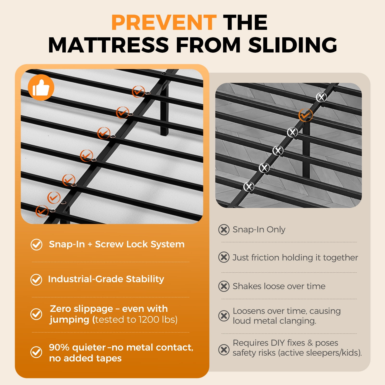 LUCKLIFE King Metal Bed Frame with Fabric Upholstered Headboard, No Box Spring Needed Noise Free, Gray