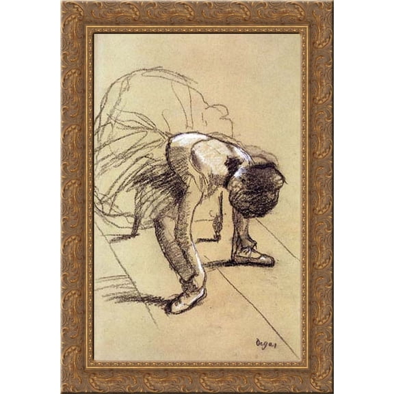 Seated Dancer Adjusting Her Shoes 18x24 Gold Ornate Wood Framed Canvas Art by Degas, Edgar