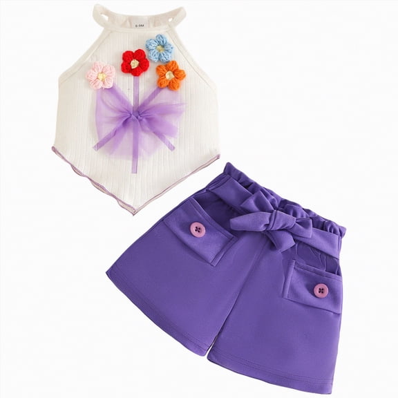 Kogui Summer Baby Girl Clothes Set Toddler Baby Girls Summer Outfits Ruffle Short Sleeve T-Shirts Tops Shorts 2Pcs Clothes Set 3 6 9 12 18 24 Months 2T 3T 4T (Purple,18-24 Months)