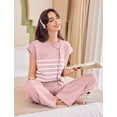 thumbnail image 5 of EKOUAER Pajama Set for Women 2 Piece Outfits Knit Sweater Sets Striped Top Wide Leg Long Pants Matching, 5 of 6