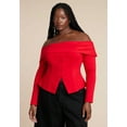 thumbnail image 2 of ELOQUII Women's Plus Size Fold Over Top With Front Button Detail, 2 of 4