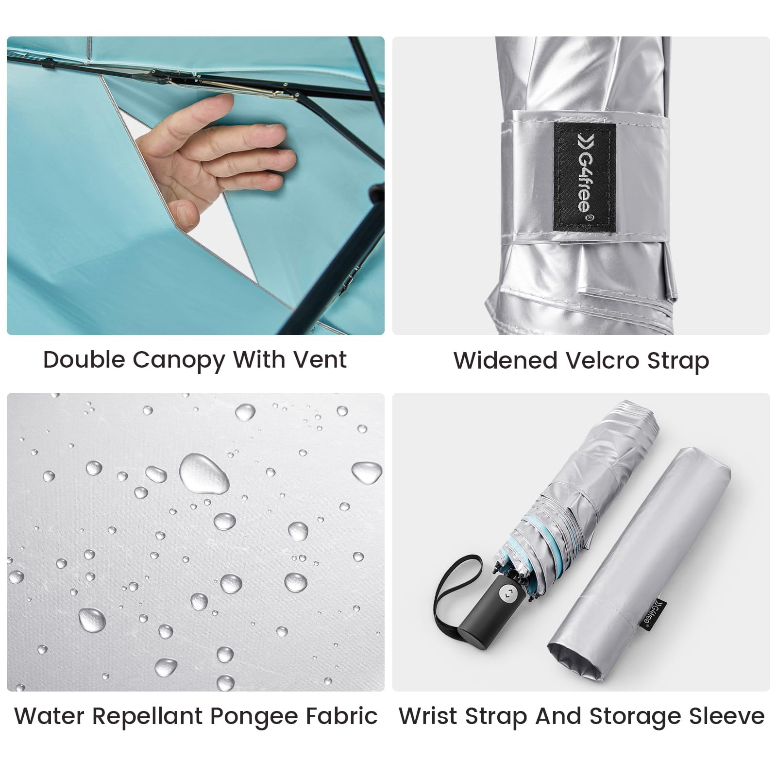 G4Free Travel Umbrella Ultralight UPF 50+ UV Protection Compact Sun Umbrella, Double Canopy Super Slim Small Portable Automatic Anti-bounce Close