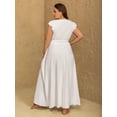 thumbnail image 6 of Women's Plus Size Embroidered Floral V Neck Cap Sleeve Maxi Dress with Ruched Sheer Bodice 100% viscose fabric, 6 of 9