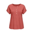 thumbnail image 5 of Dpjklzsn Women's Pintuck Short Sleeve Blouse, Half Button Crewneck Shirt with Pleated Front for Casual Summer Wear, 5 of 10