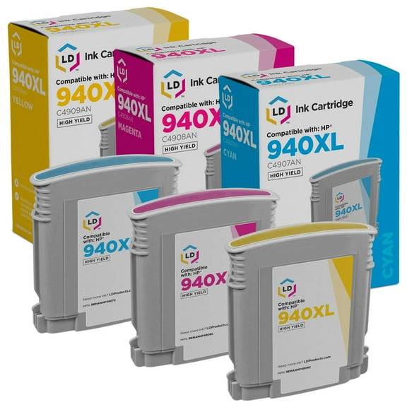 LD Products Compatible Replacement for HP 940XL 3PK: C4907AN/C4908AN/C4909AN