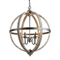 LNC 6-Light Gray Wood and Black Globe Farmhouse Orb Chandelier