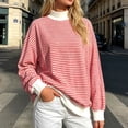 thumbnail image 2 of Unir Women's Color Block Neck Layering Sweatshirt Horizontal Stripe Oversized Rib Long Sleeve Casual Pullover Top 1PC S-XL Plus Size Friendly, 2 of 5
