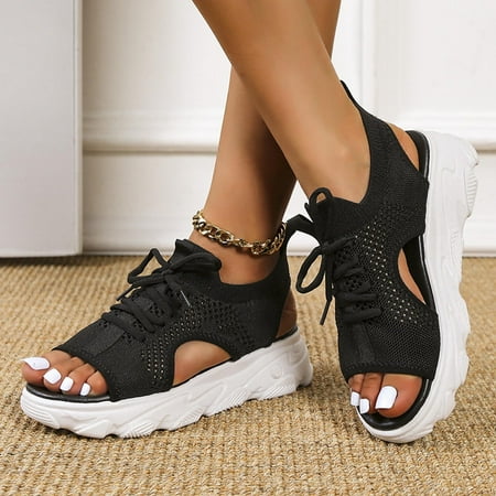 

XIAOFFENN Sandal For Women Comfortable Sandal For Women Dressy Comfortable Women Sandals Mesh Casual Ladies Wedges Shoes Solid Color Hollow Platform Open Toe Slip-On Female Sandalias Light Comfort San
