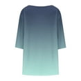 thumbnail image 5 of CHGBMOK Womens 3/4 Sleeve Blouses Gradient Crew Neck T Shirts Casual Pleated Tops Curved Hem Going Out Outfit, 5 of 6