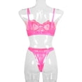 thumbnail image 3 of Encaje sexy conjunto de ropa interior sujetador ropa interior regalo para mujer, rosa fluorescente, L 2 piezas tholdsy XX000054-38, 3 of 7