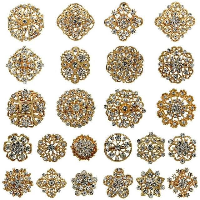 Paquete de 24 broches de diamantes de imitación, broches florales de moda para mujer para de Oro jinwen Pin de broche de perlas