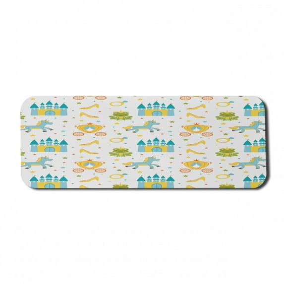 Cartoon Computer Mouse Pad, Childish Continuous Pattern of Ornamented Fairy Tale Elements and Animals, Rectangle Non-Slip Rubber Mousepad Large, 31" x 12", Ivory and Multicolor, by Ambesonne