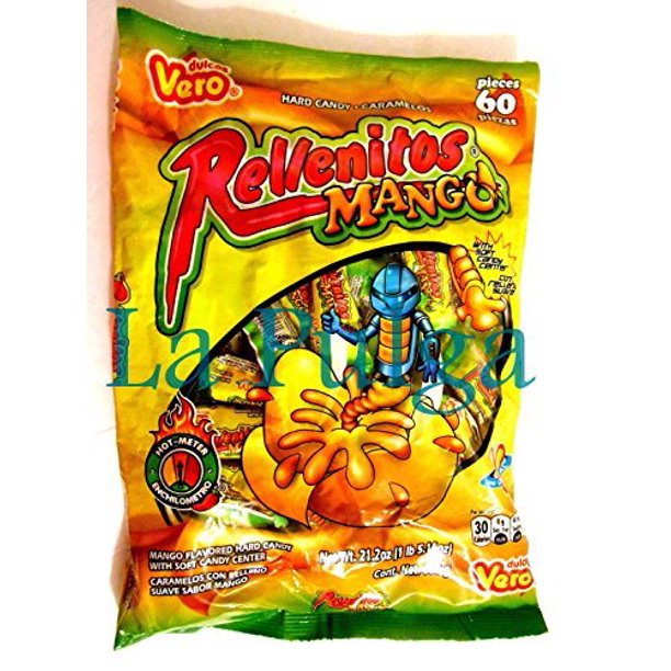 Dulces Vero Rellenitos Mango Caramel Hard Mexican Candy Mango Flavor 60 pcs
