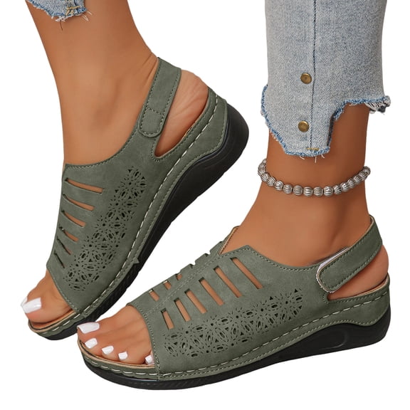 Women's Fisherman Sandals Retro Cutout Open Toe Gladiator Slingback Flat Walking Shoes Comfortable Slip on Orthopedic Shoes Green Size 9
