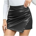 thumbnail image 2 of Xixinqiwan Skirts for Women under $10,Faux Leather Skorts for Woman High Waisted Pull On Shorts Elastic Waist Ruched Wrap Asymmetrical Mini Skirts, 2 of 8