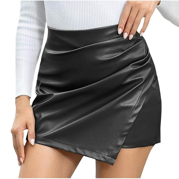 Pleated Skirt for Women Leather for Women Skirt Woman Dressy Casual High Waisted Bodycon Pencil Mini Shorts Ruched Wrap Skorts Skirts Maxi Skirt Set Black L