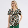 thumbnail image 2 of Womens Scrubs, Plus Size Floral Printed Scrub Working Uniform Tops V Neck Short Sleeve Tshirts Workwear Tee With Pockets American Flag Shirt Pants Tops Outfit (5XL, Green) ZMTing, 2 of 4