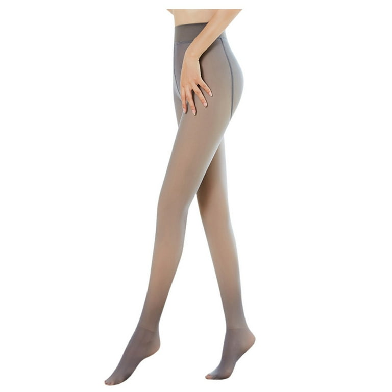 Women Fleece Lined Tights Fake Translucent Thermal Leggings Winter Sheer  Warm Pantyhose Footless High Waist Tights
