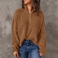 thumbnail image 2 of Duoif Sweaters for Women Trendy Kint Long Sleeve 1/4 Zip Pullover Turtleneck Sweater for Women, Women's Sweaters Womens Tops Brown L, 2 of 7