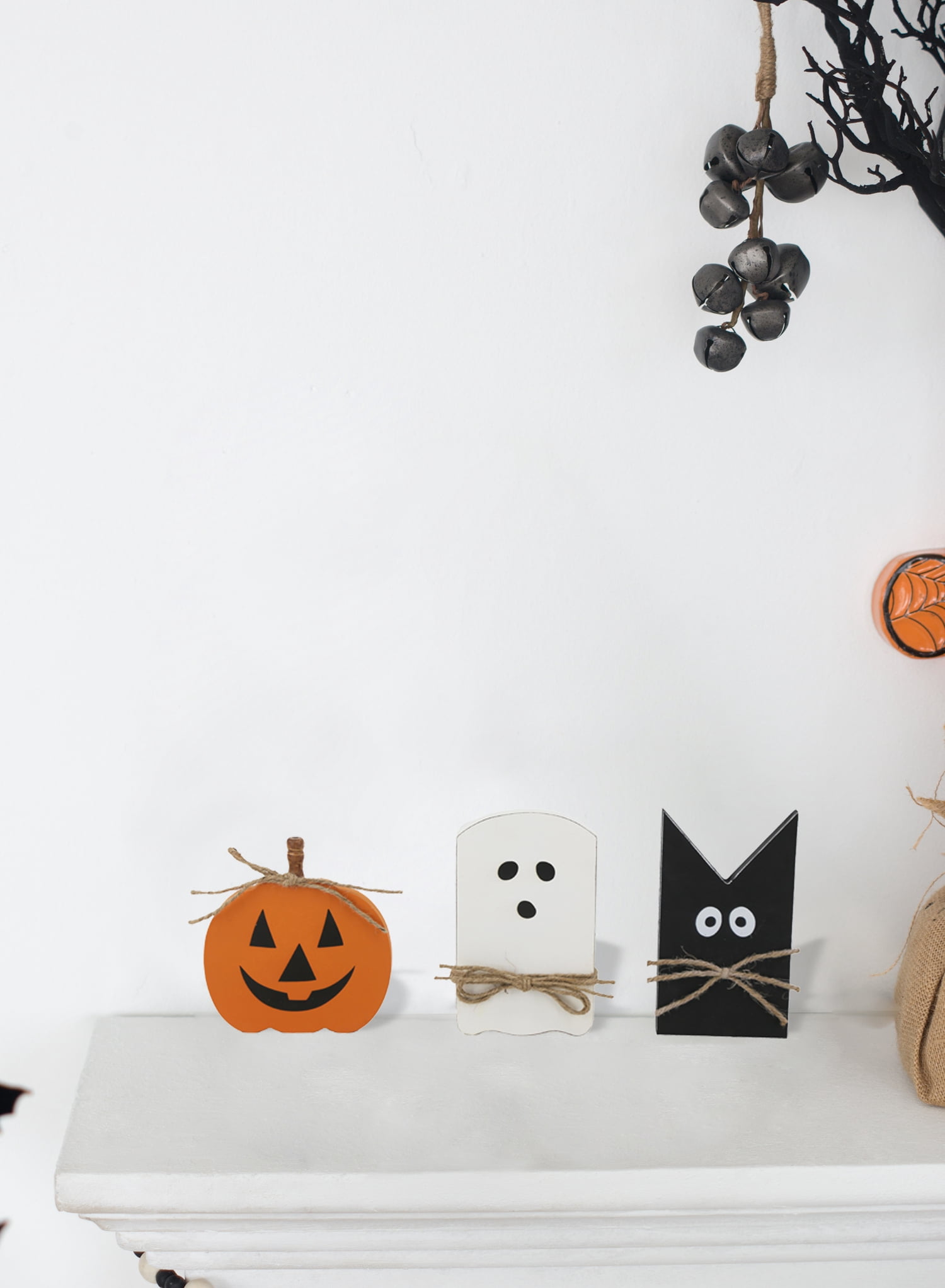 Halloween Table Decor Set of 3 Pumpkin Ghost Bat MDF Wood for Dining Room Mantle