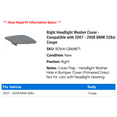thumbnail image 2 of Right Headlight Washer Cover - Compatible with 2007 - 2008 BMW 328xi Coupe, 2 of 2