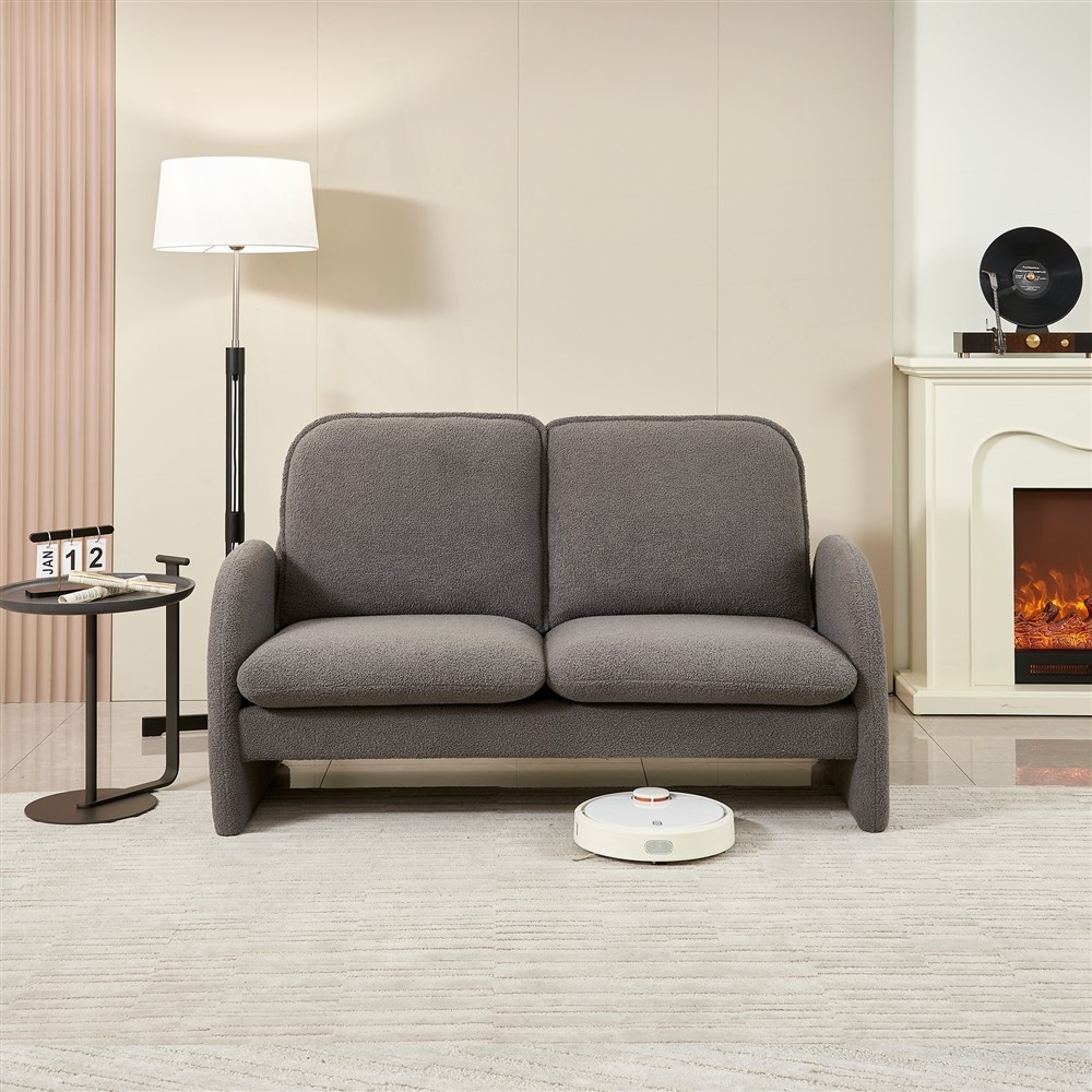 Modern Sherpa Fabric 59" Loveseat Sofa for Living Room - Solid Wood Frame