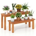 thumbnail image 1 of Gymax Wooden Plant Stand Set of 2 w/ Teak Oil Finish Slatted Top Rustic Plant Rack, 1 of 9