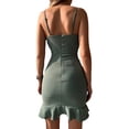 thumbnail image 2 of VISgogo Vestido de tirantes para mujer, tirantes finos, cuello en V, volantes, irregular, ajustado, minivestido de verano para fiesta de club VISgogo  moda, 2 of 3