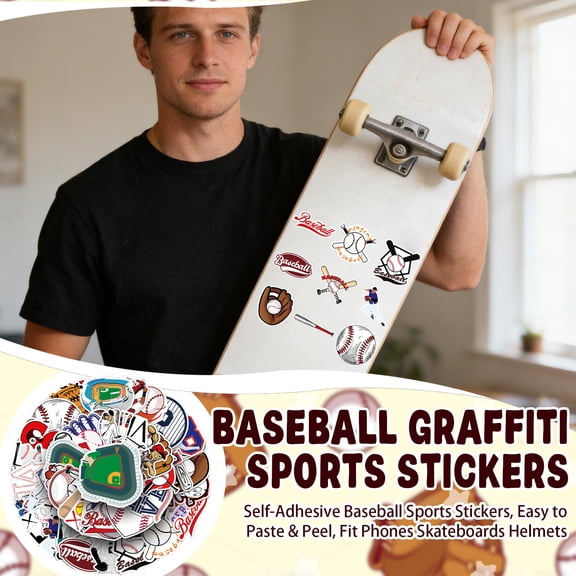 50 Sheets Baseball Graffiti Sticker Decal Suitable for Scrapbook Laptop Water Bottle and DIY Craft Decoration Projects