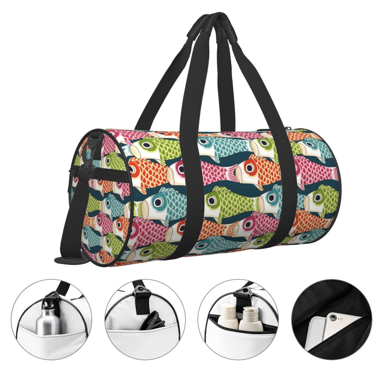 Vsdgher Lantern Koi Fish 45L Foldable Duffel Bag, Sports Gym Bag,Overnight Bag, Portable Weekender Bag for Airplanes