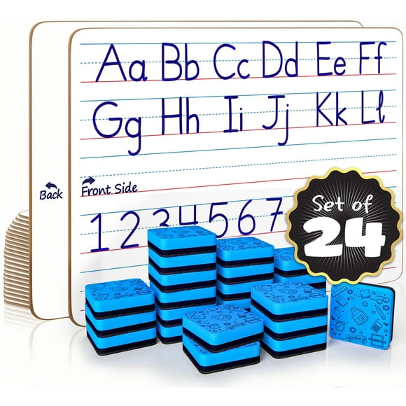 Scribbledo 24 Pack Double Sided Whiteboard Lined Dry Erase Boards for Kids Ruled Writing Board Handwriting Practice for Kids Small White Board Dry Erase Board 9x12 D