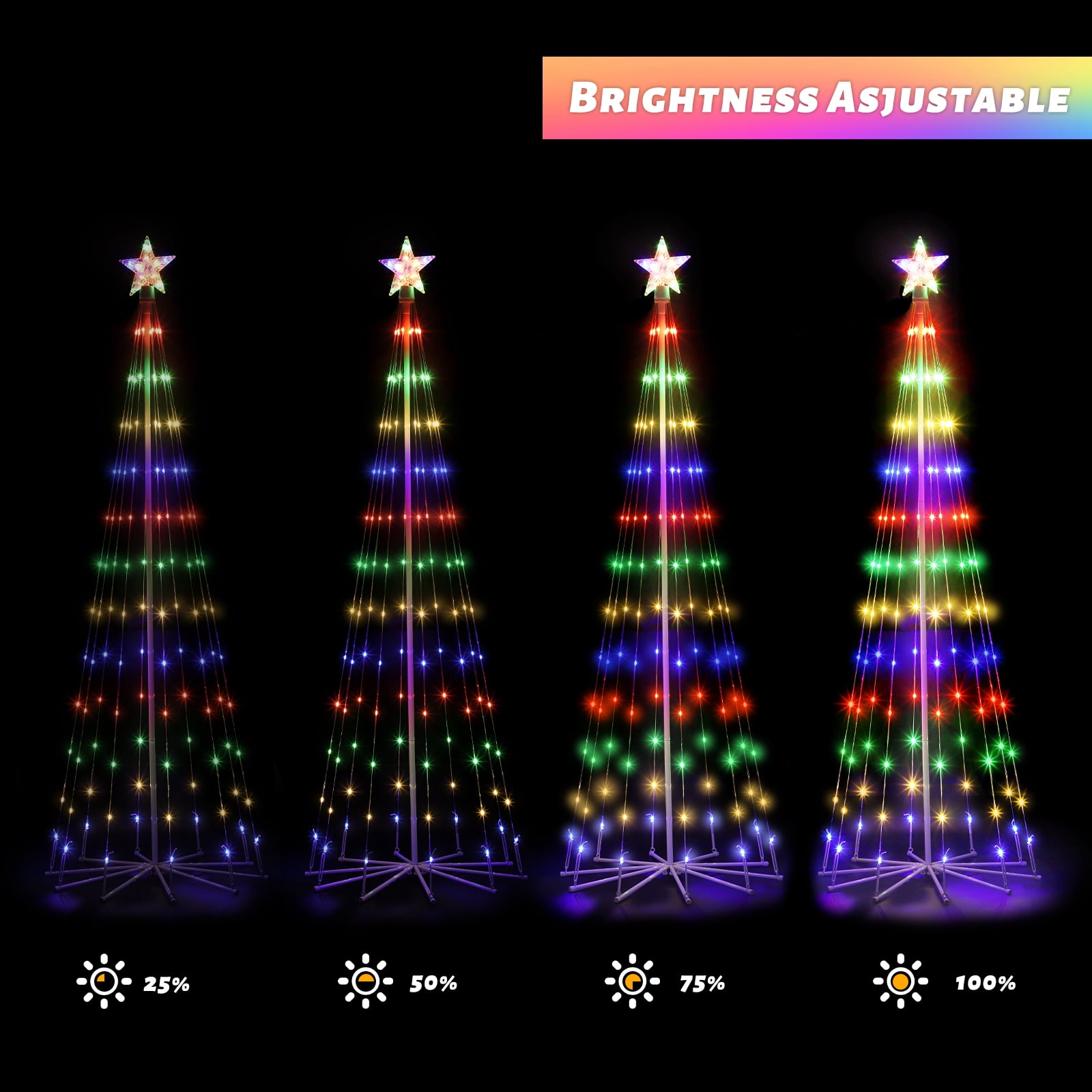 Oumilen Outdoor 6ft Lighted Christmas Tree LED Tree Solar Powered, Multicolor