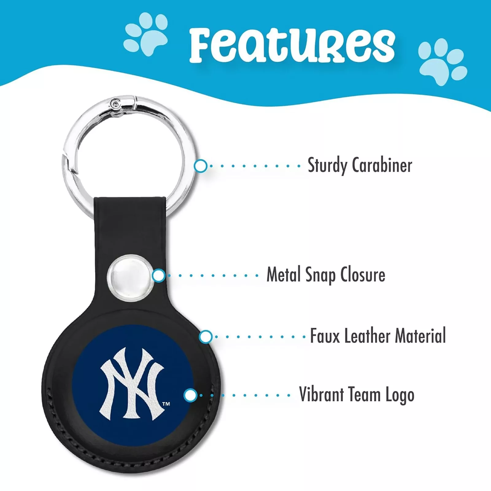 Pets First MLB Keychain Apple Air Tag Holder for Dogs & Cats Leather Airtag Case