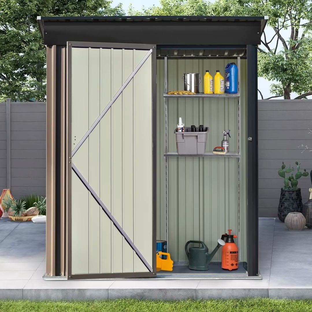Lean To Outside Racking 5x3 FT Outdoor Storage Shed with Shelf, Metal Lean-to Garden Shed with ...